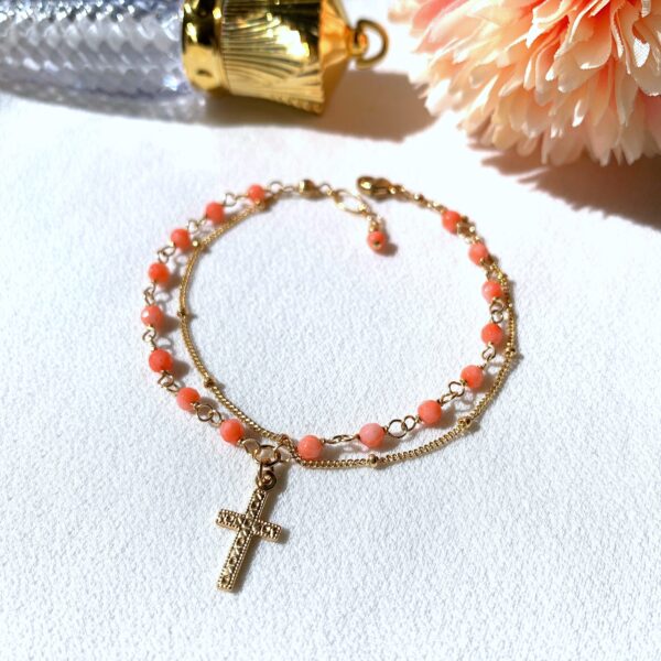 pink coral rosary bracelet
