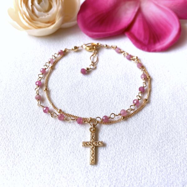 pink tourmaline rosary bracelet