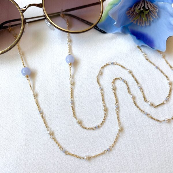 Blue lace agate and pearl glasses chain