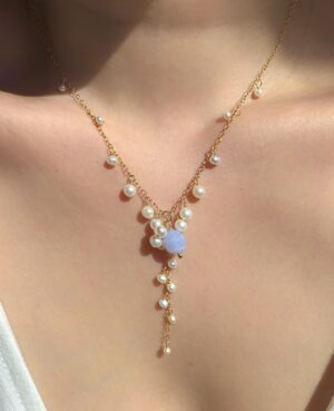 Blue lace agate and pearl necklace