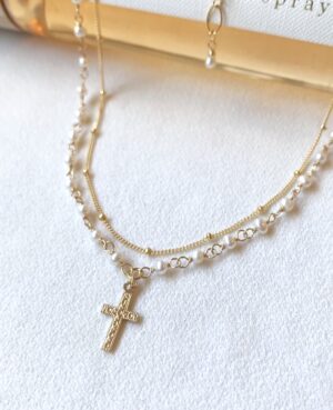white pearl rosary necklace